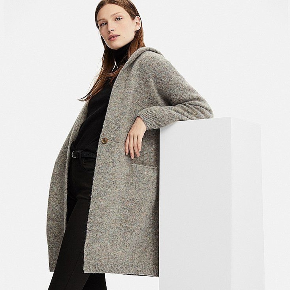 UNIQLO Women's Wool Melange Single Button Hooded Coatigan/Cardigan/Coat Size S